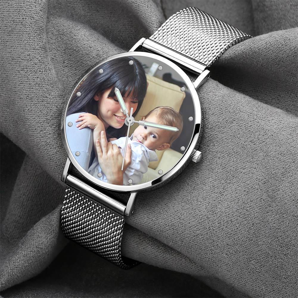 Engraved Photo Watch with Luminous Pointer Alloy Bracelet Photo Watch 40mm - Unisex