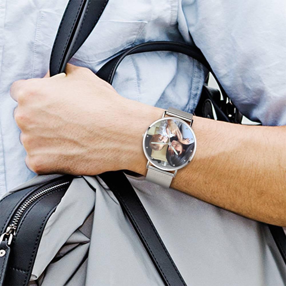 Engraved Photo Watch with Luminous Pointer Alloy Bracelet Photo Watch 40mm - Unisex