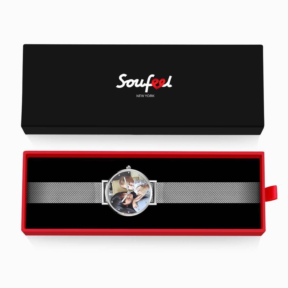 Engraved Photo Watch with Luminous Pointer Alloy Bracelet Photo Watch 40mm - Unisex
