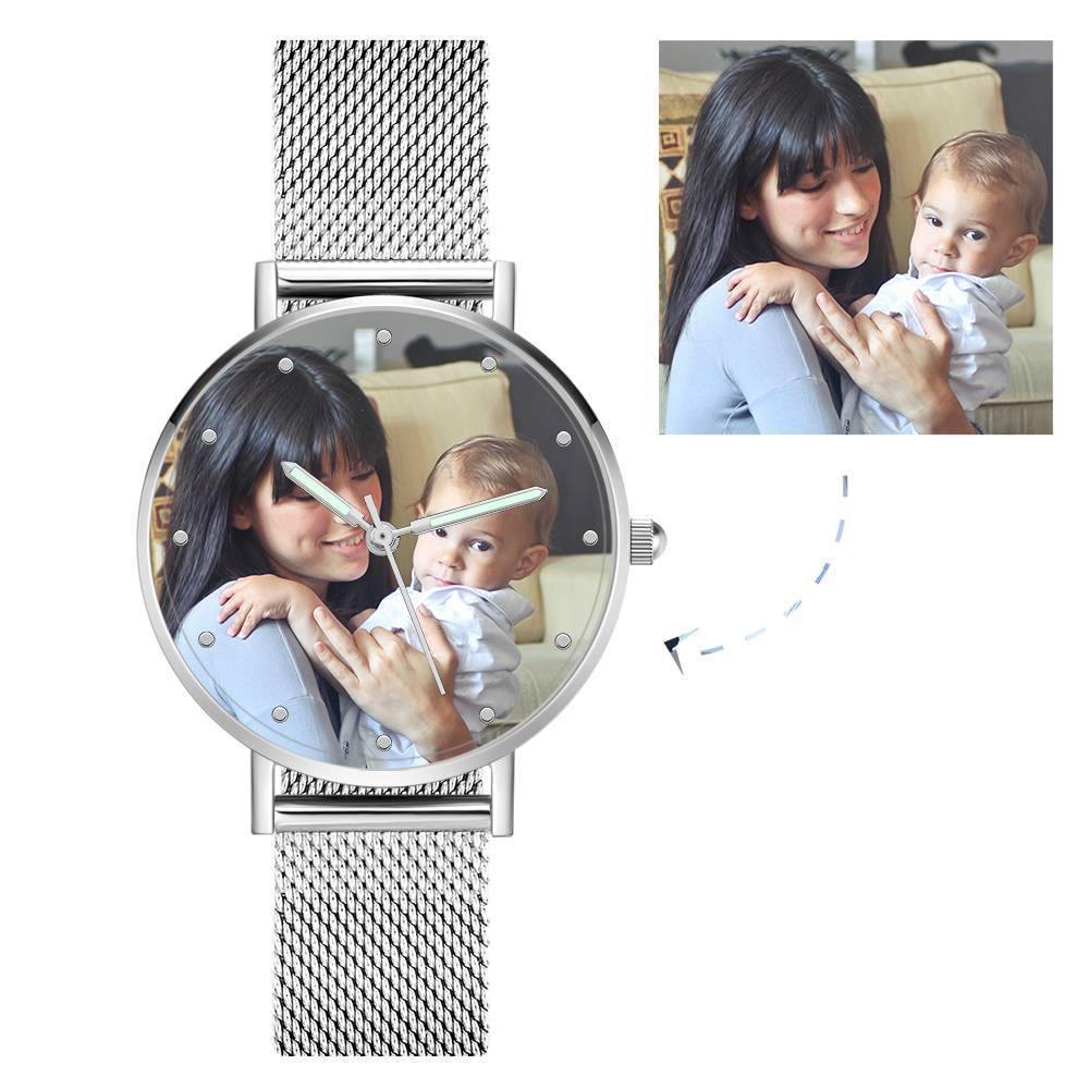 Engraved Photo Watch with Luminous Pointer Alloy Bracelet Photo Watch 40mm - Unisex