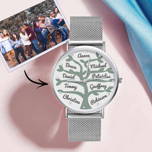 Custom Name Watch Women's Alloy Bracelet Watch 36mm for Big Family Gifts (1-9 Names)