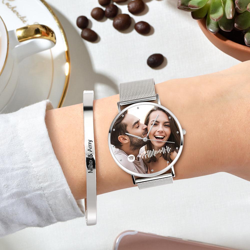Scannable Custom Spotify Code Watch Engraved Music Song Photo Watch 36mm Gifts Her
