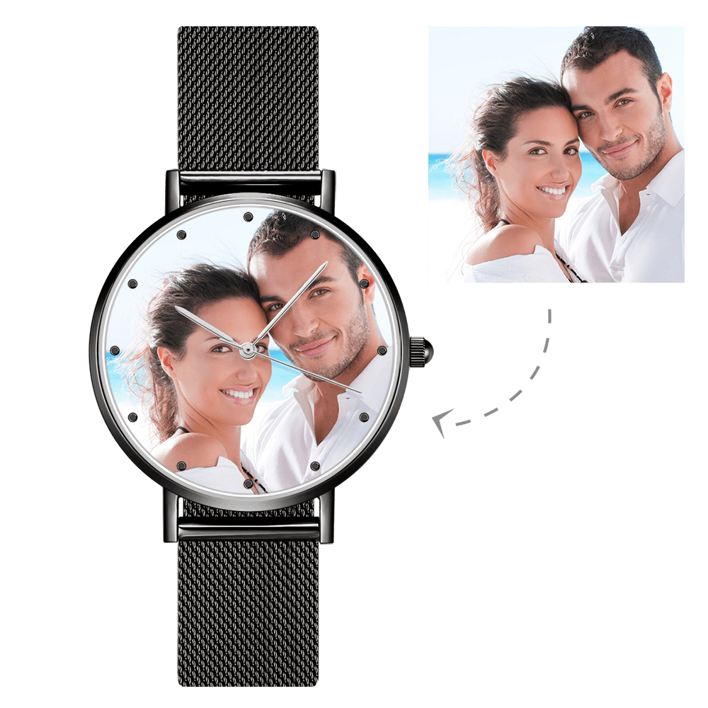 Unisex Engraved Rose Gold Alloy Bracelet Photo Watch 40mm