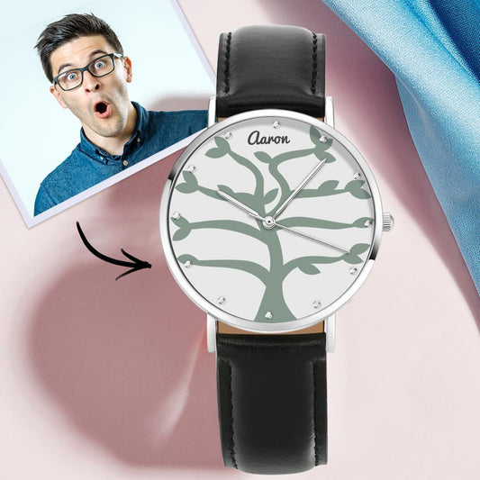 Custom Name Watch Black Leather Strap 40mm (1-9 Names)
