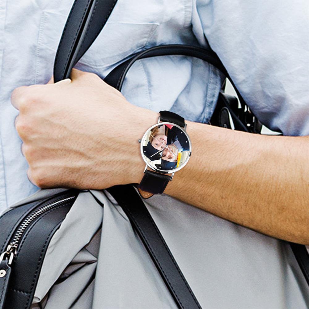 Unisex Engraved Photo Watch Graduation Gift Black 40mm