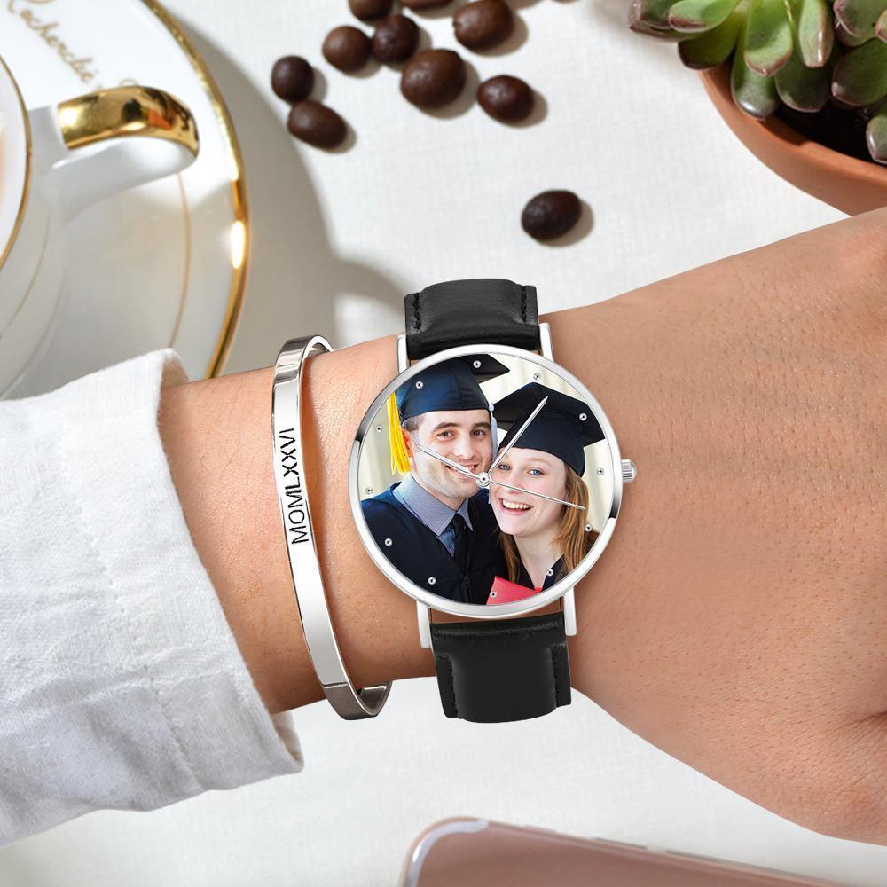 Unisex Engraved Photo Watch Graduation Gift Black 40mm