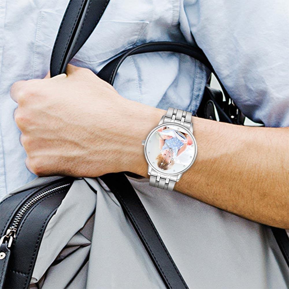 Unisex Engraved Alloy Bracelet Photo Watch 40mm