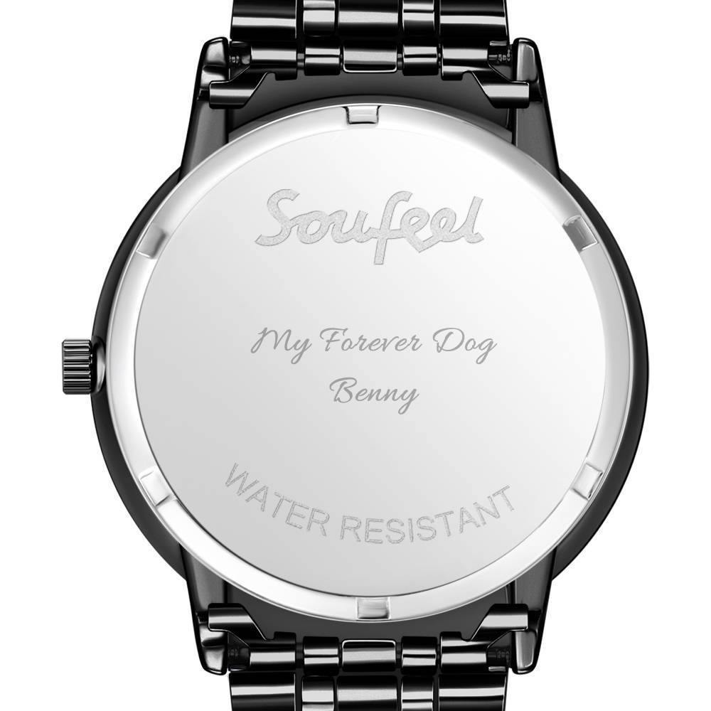 Engraved Men's Black Alloy Bracelet Photo Watch 38mm Christmas Gift
