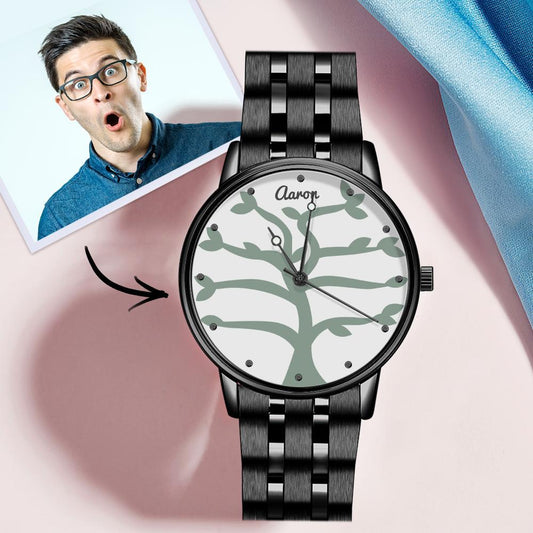 Name Watch Men's Black Alloy Bracelet Watch 38mm Couple's Gifts (1-9 Names)