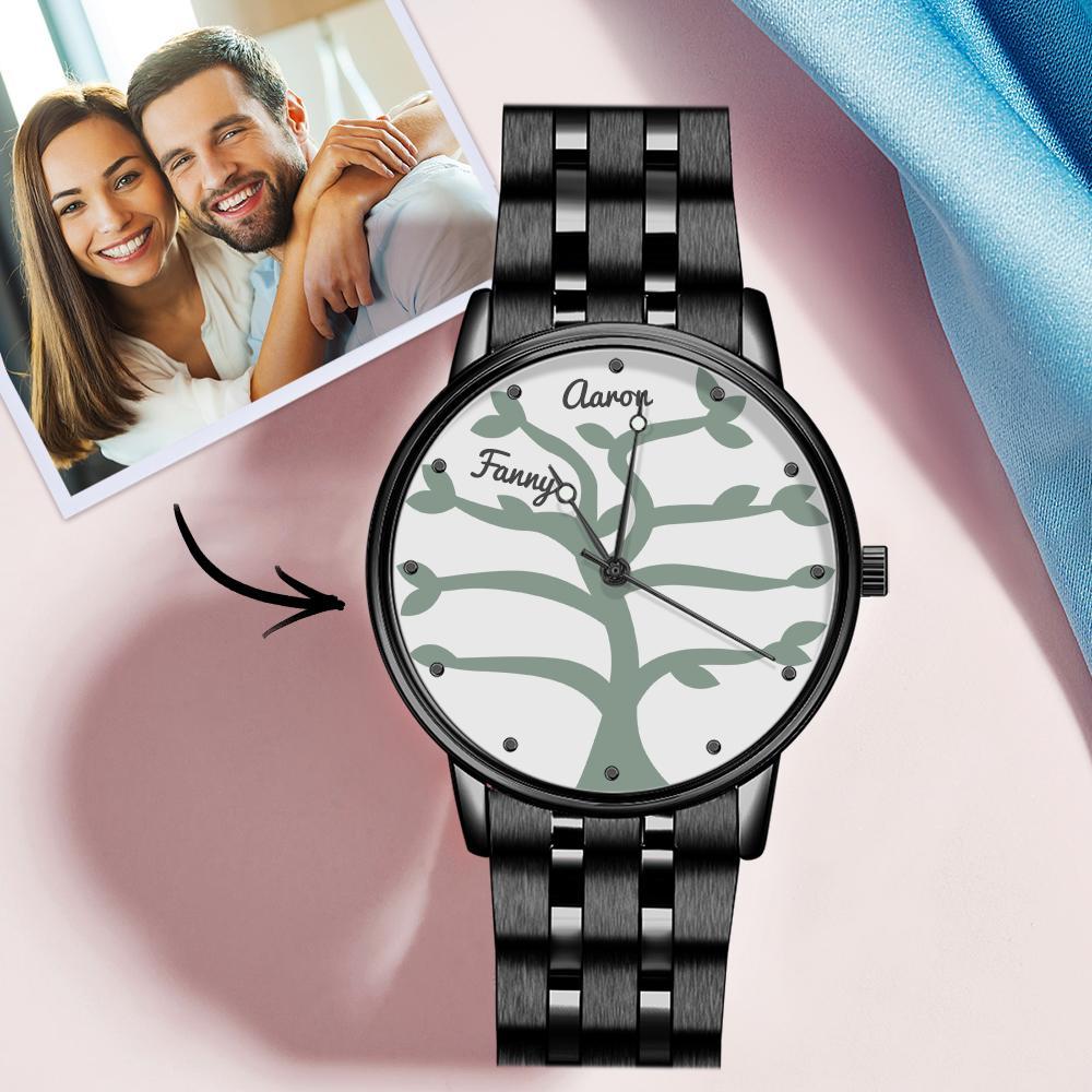Custom Name Watch Men's Black Alloy Bracelet Watch 38mm Creative Gifts (1-9 Names)