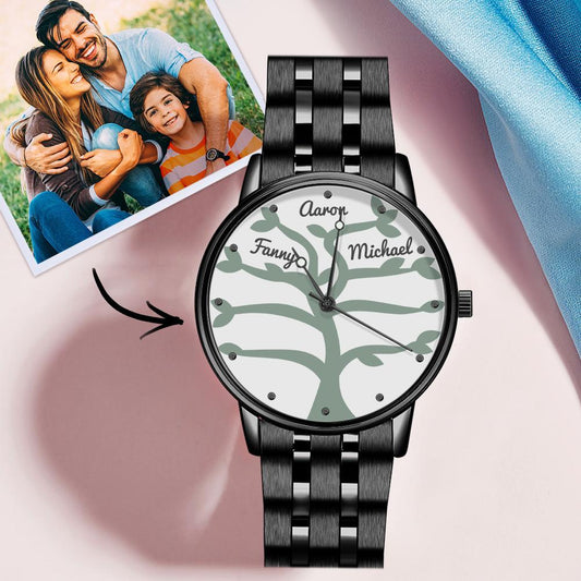 Name Watch Men's Black Alloy Bracelet Watch 38mm Unique Gifts (1-9 Names)