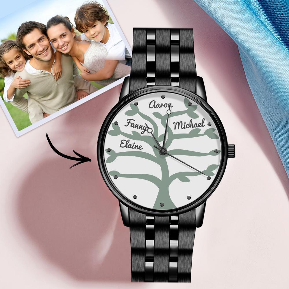 Custom Name Watch Men's Black Alloy Bracelet Watch 38mm Creative Gifts (1-9 Names)