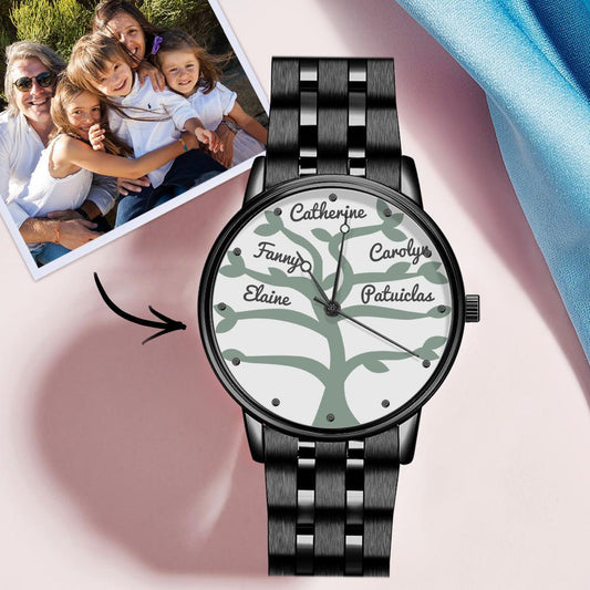 Custom Name Watch Men's Black Alloy Bracelet Watch 38mm Creative Gifts (1-9 Names)