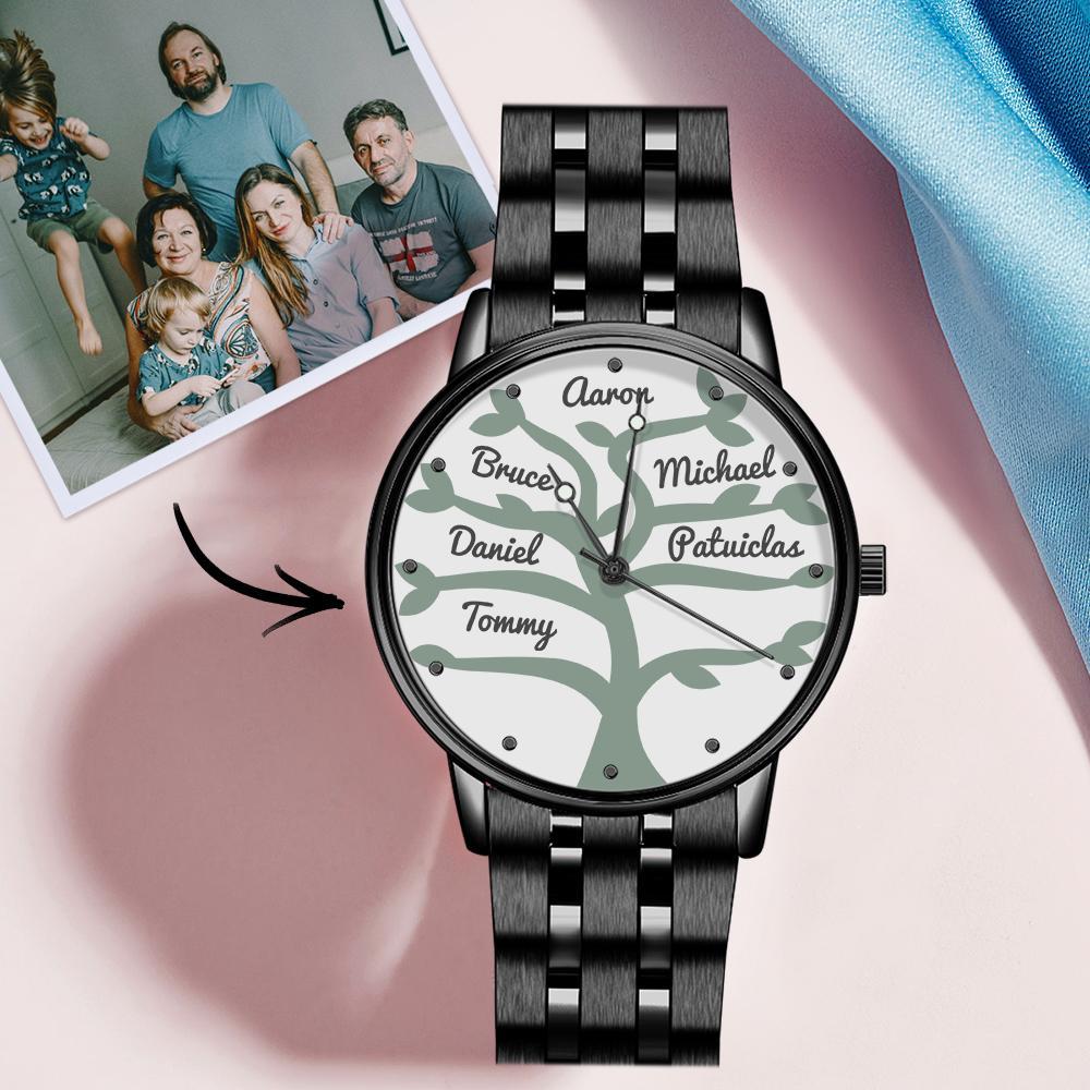 Custom Name Watch Men's Black Alloy Bracelet Watch 38mm Creative Gifts (1-9 Names)