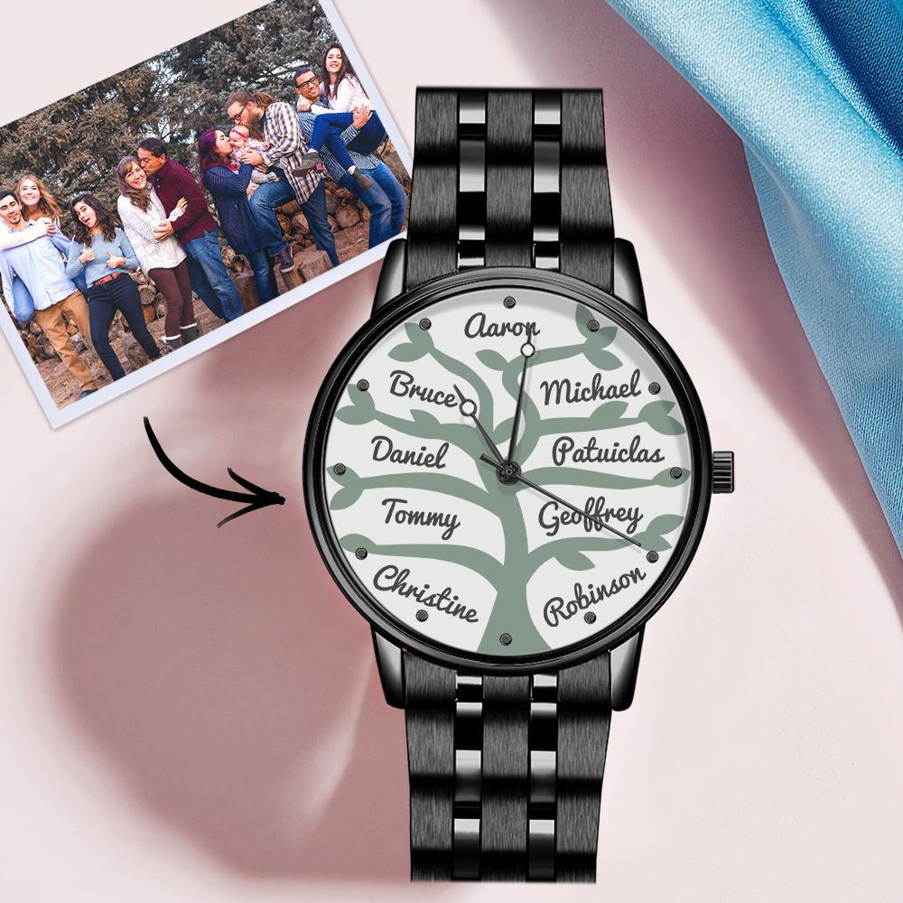 Custom Name Watch Men's Black Alloy Bracelet Watch 38mm Creative Gifts (1-9 Names)