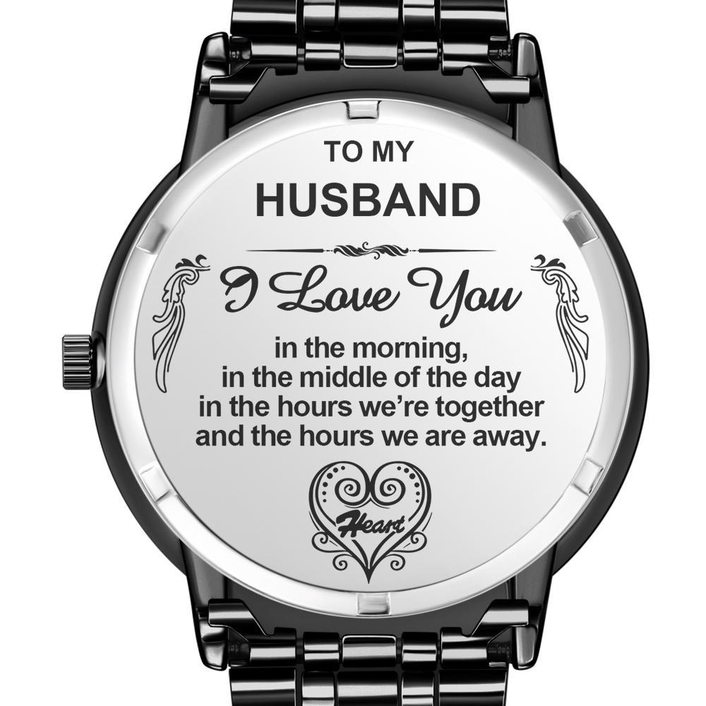 Engraved Men's Black Alloy Bracelet Photo Watch 38mm To My Husband I Love You Gifts for Him