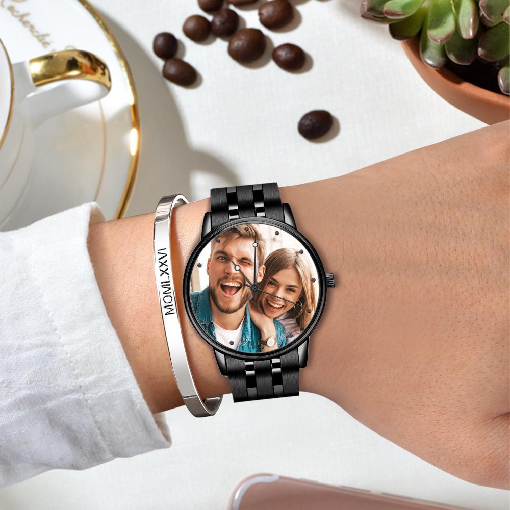 Engraved Men's Black Alloy Bracelet Photo Watch 38mm To My Husband I Love You Gifts for Him
