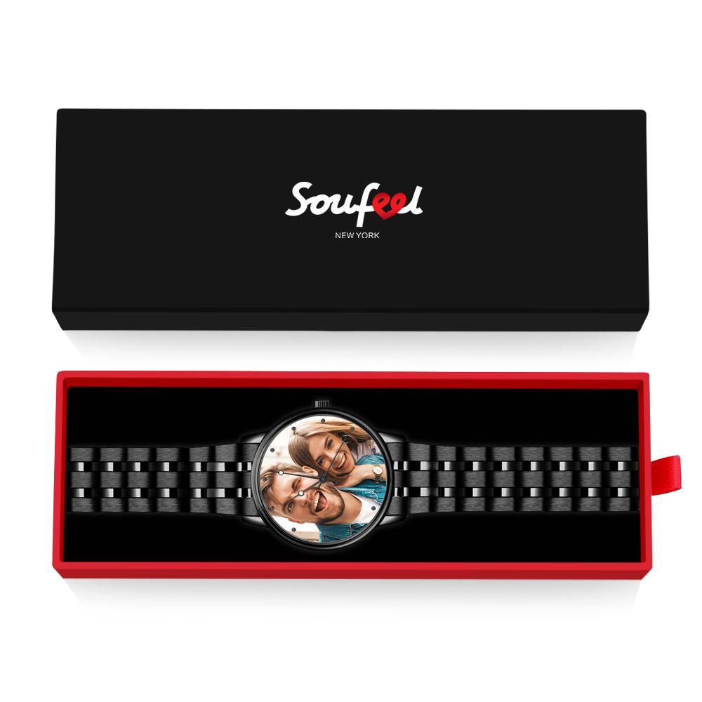 Engraved Men's Black Alloy Bracelet Photo Watch 38mm To My Husband I Love You Gifts for Him
