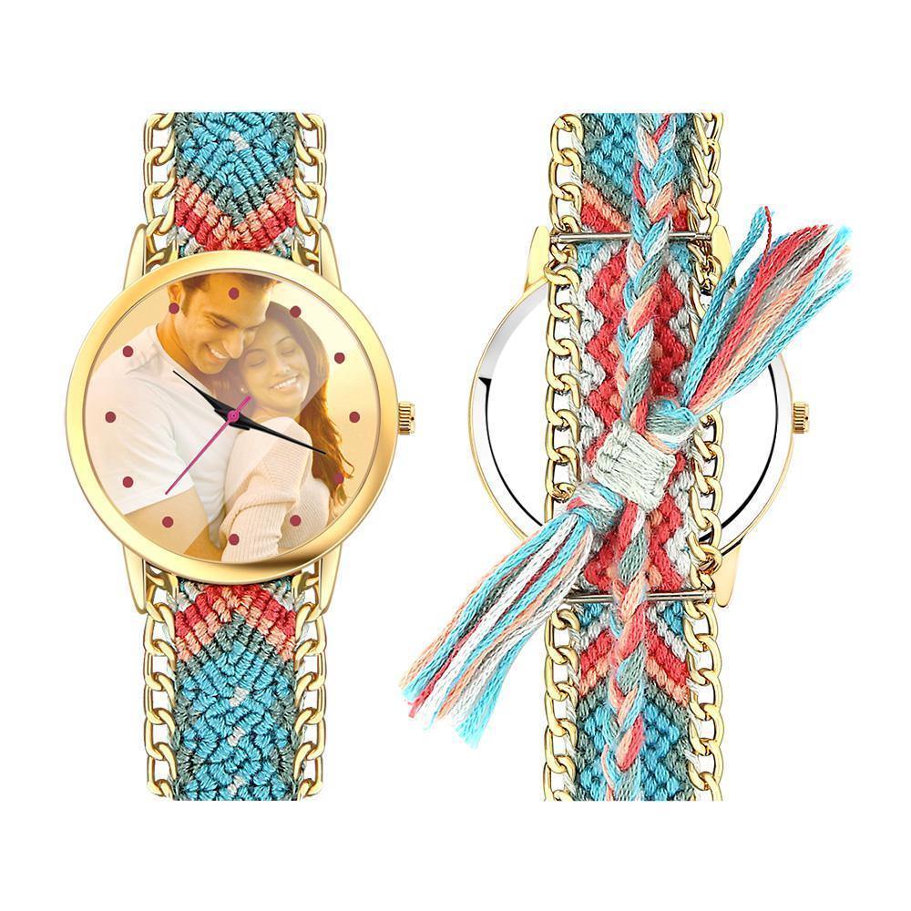 Women's Gold Photo Watch Braided Color Rope Strap 40mm