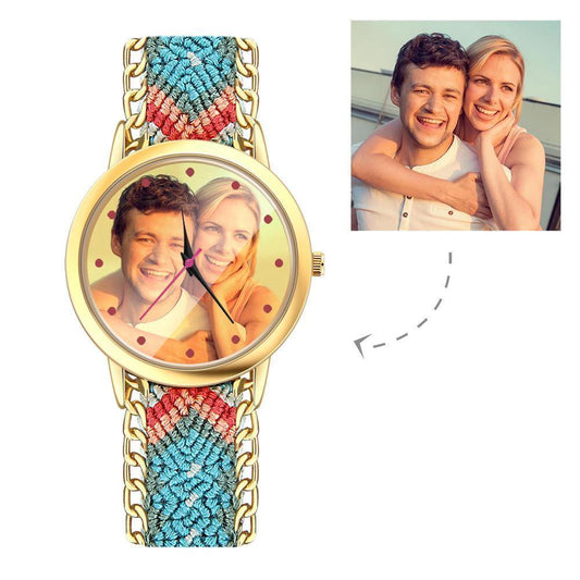 Women's Gold Photo Watch Braided Color Rope Strap 40mm