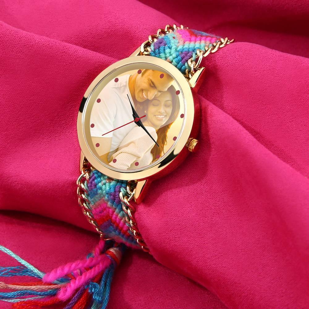 Women's Gold Photo Watch Braided Color Rope Strap 40mm