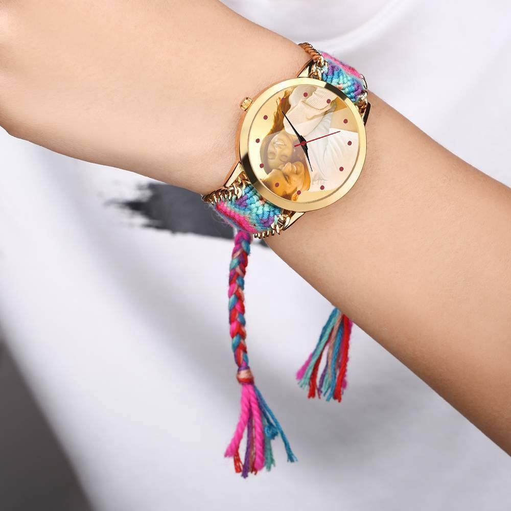 Women's Gold Photo Watch Braided Color Rope Strap 40mm