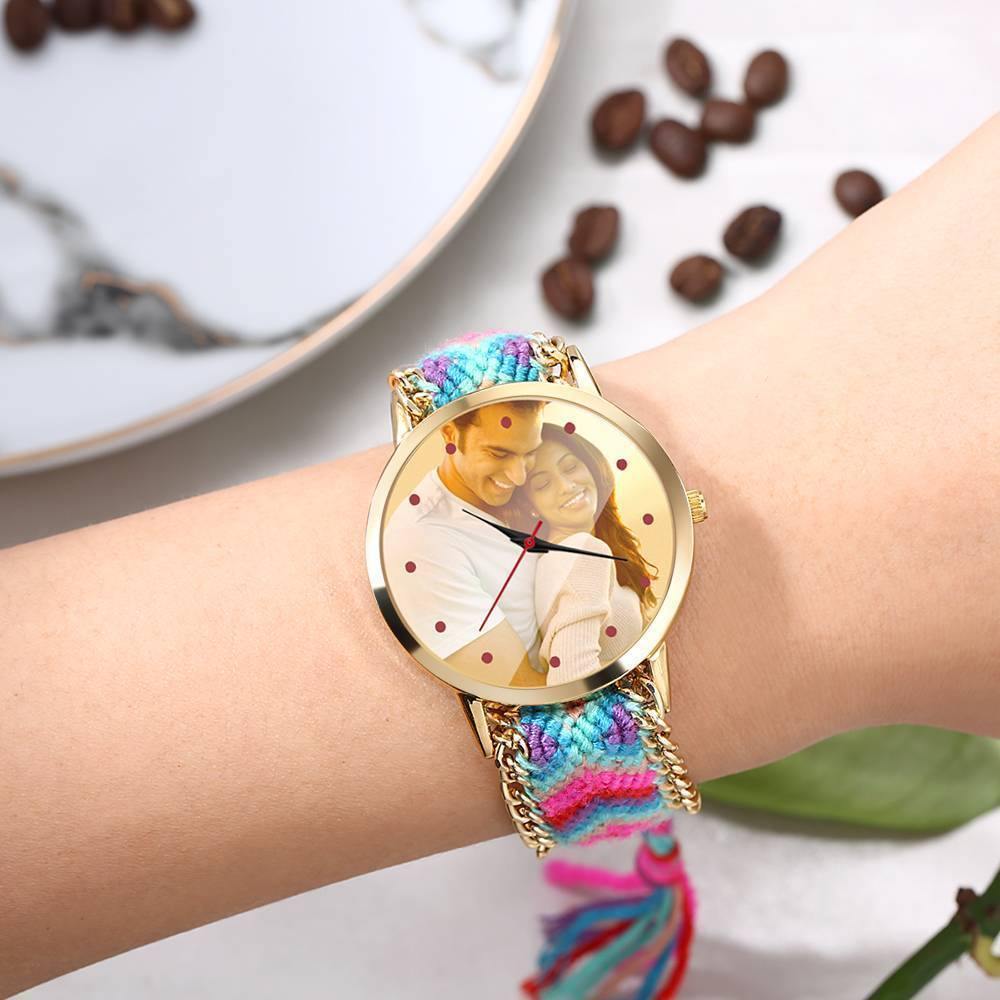 Women's Gold Photo Watch Braided Color Rope Strap 40mm