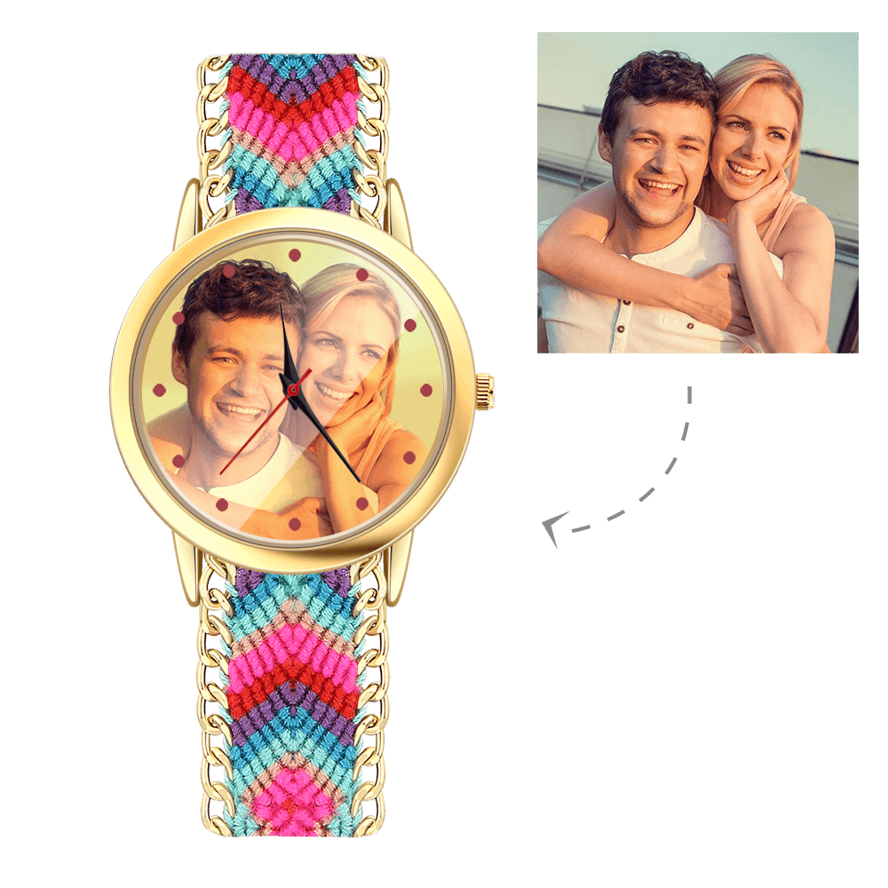 Women's Gold Photo Watch Braided Color Rope Strap 40mm