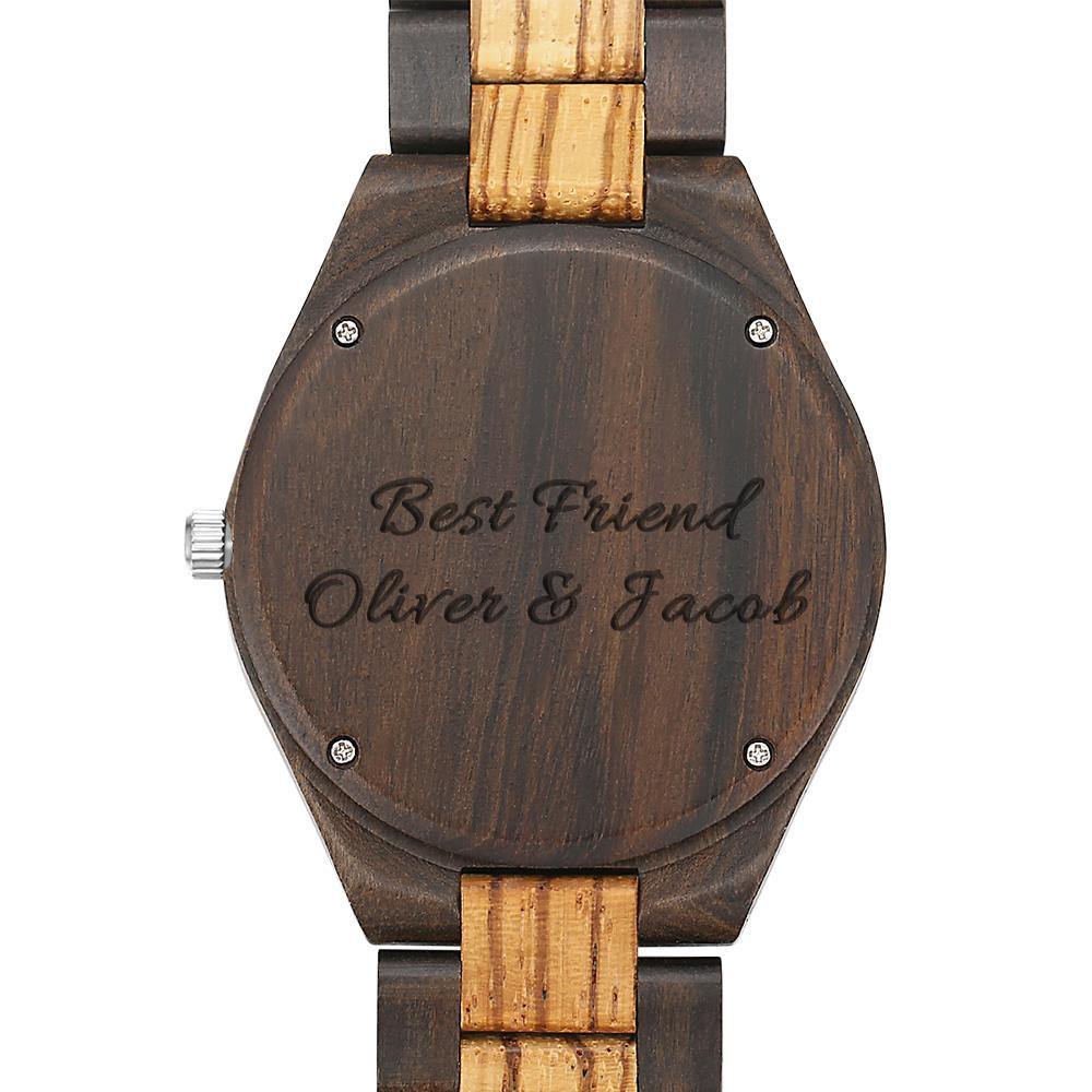 Engraved Wooden Photo Watch Wooden Strap 38mm Sketch Effect - Women's
