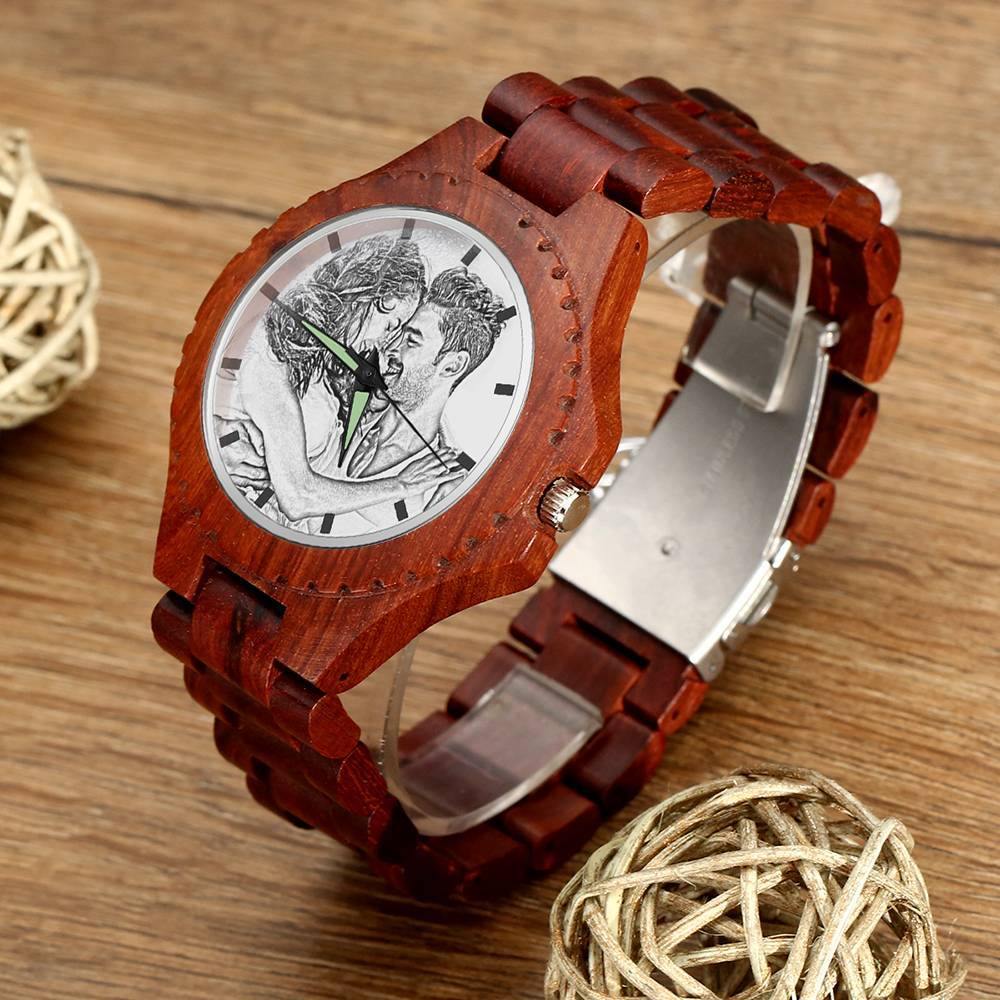 Unisex Photo Watch 48mm Wood Grain Strap