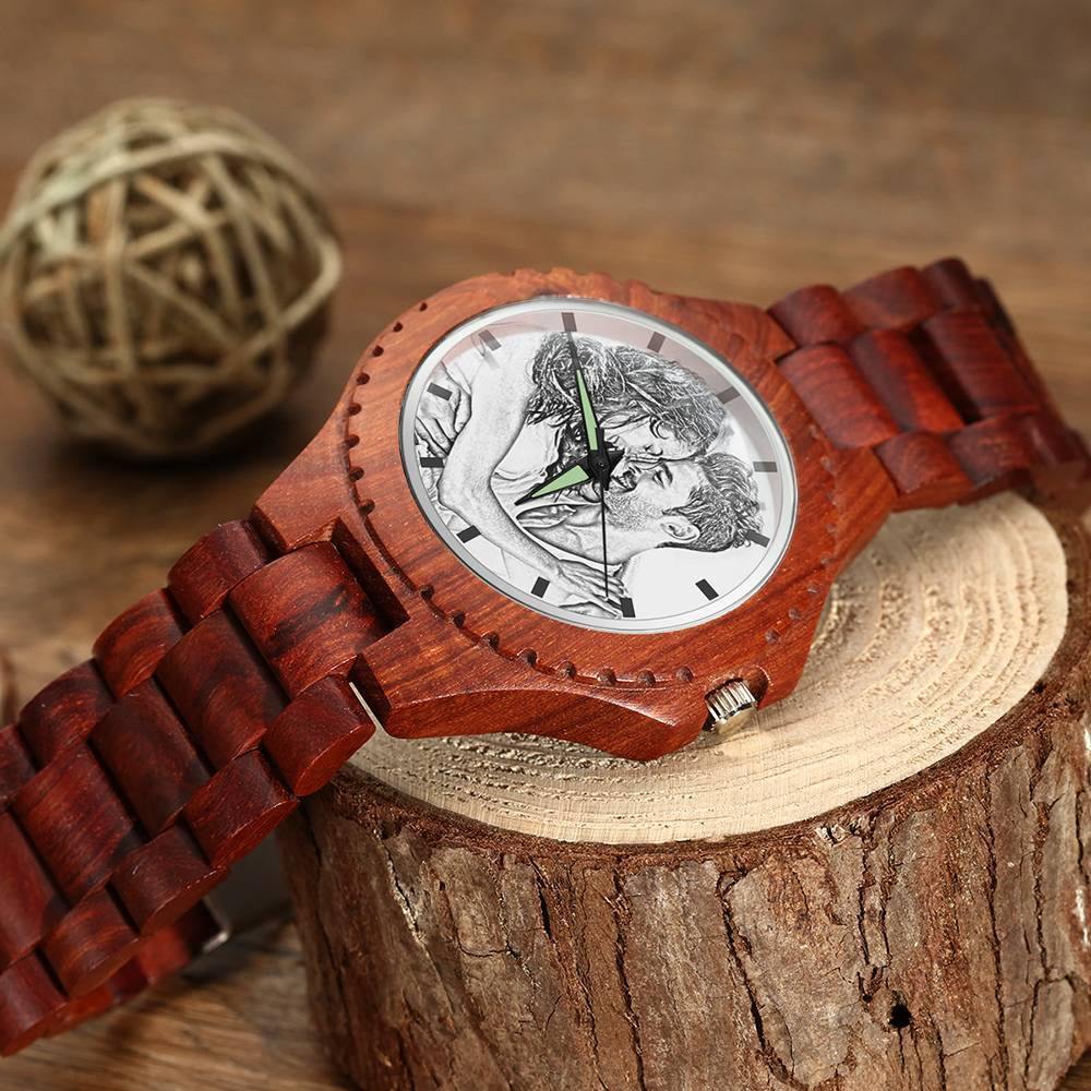 Unisex Photo Watch 48mm Wood Grain Strap