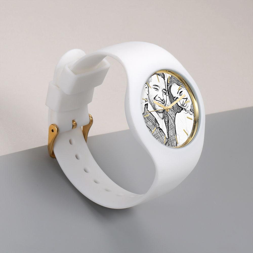 Men's  Silicone Engraved Photo Watch Men's Engraved Photo Watch  41mm White Strap - Sketch