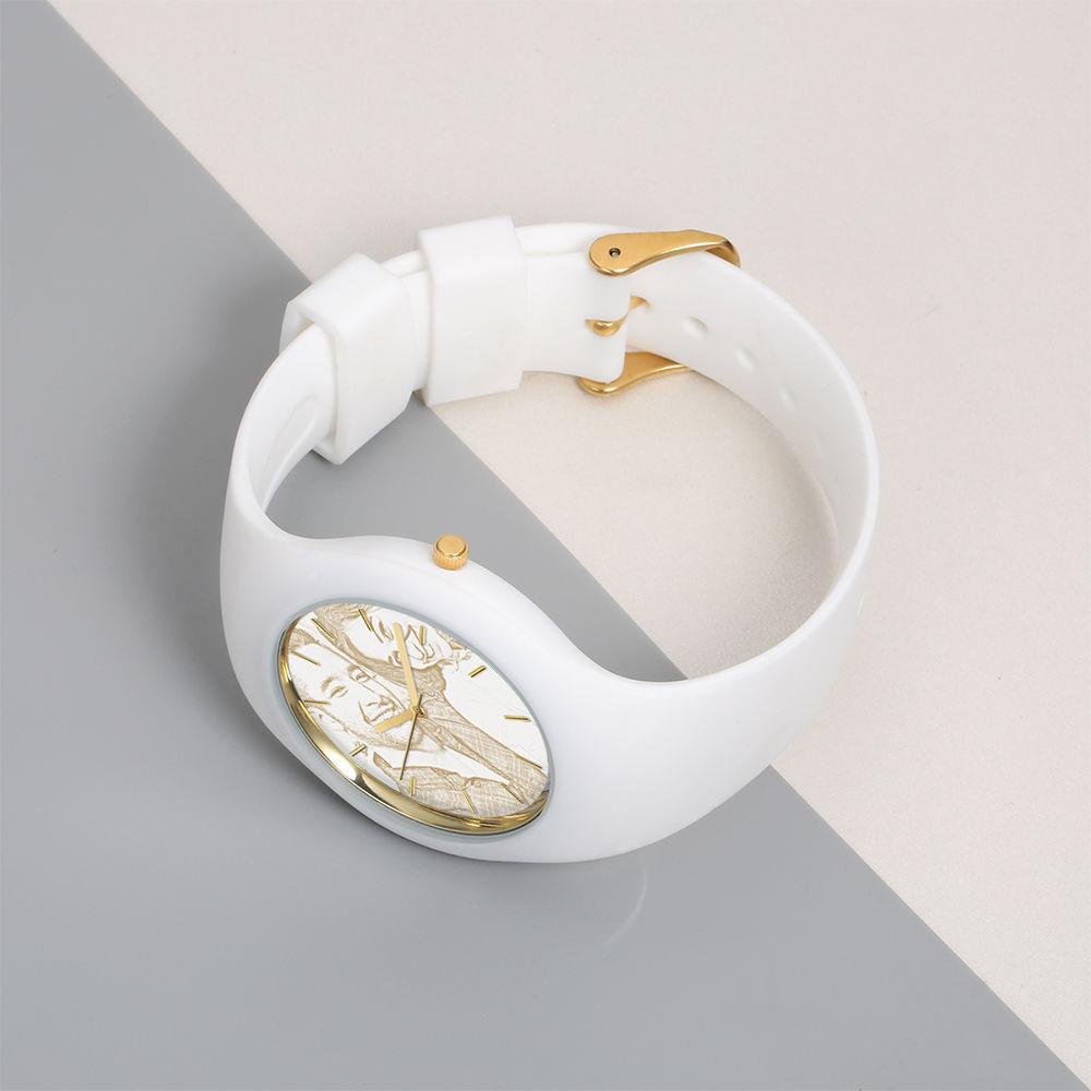 Men's  Silicone Engraved Photo Watch Men's Engraved Photo Watch  41mm White Strap - Golden