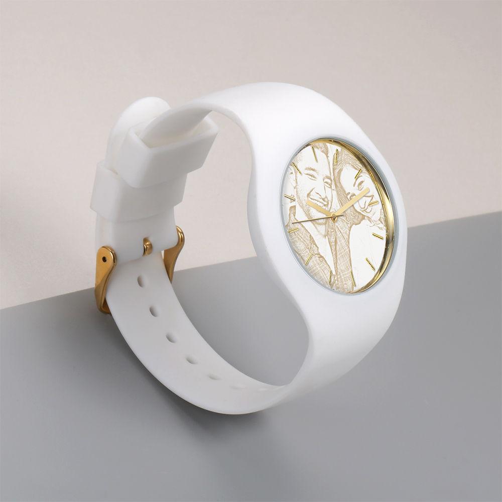 Men's  Silicone Engraved Photo Watch Men's Engraved Photo Watch  41mm White Strap - Golden