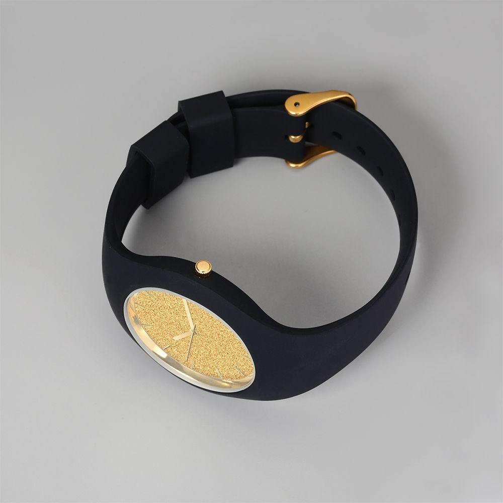 Unisex Silicone Engraved Watch Unisex Engraved Watch 41mm Black Strap - Golden