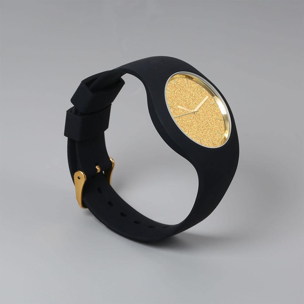 Unisex Silicone Engraved Watch Unisex Engraved Watch 41mm Black Strap - Golden