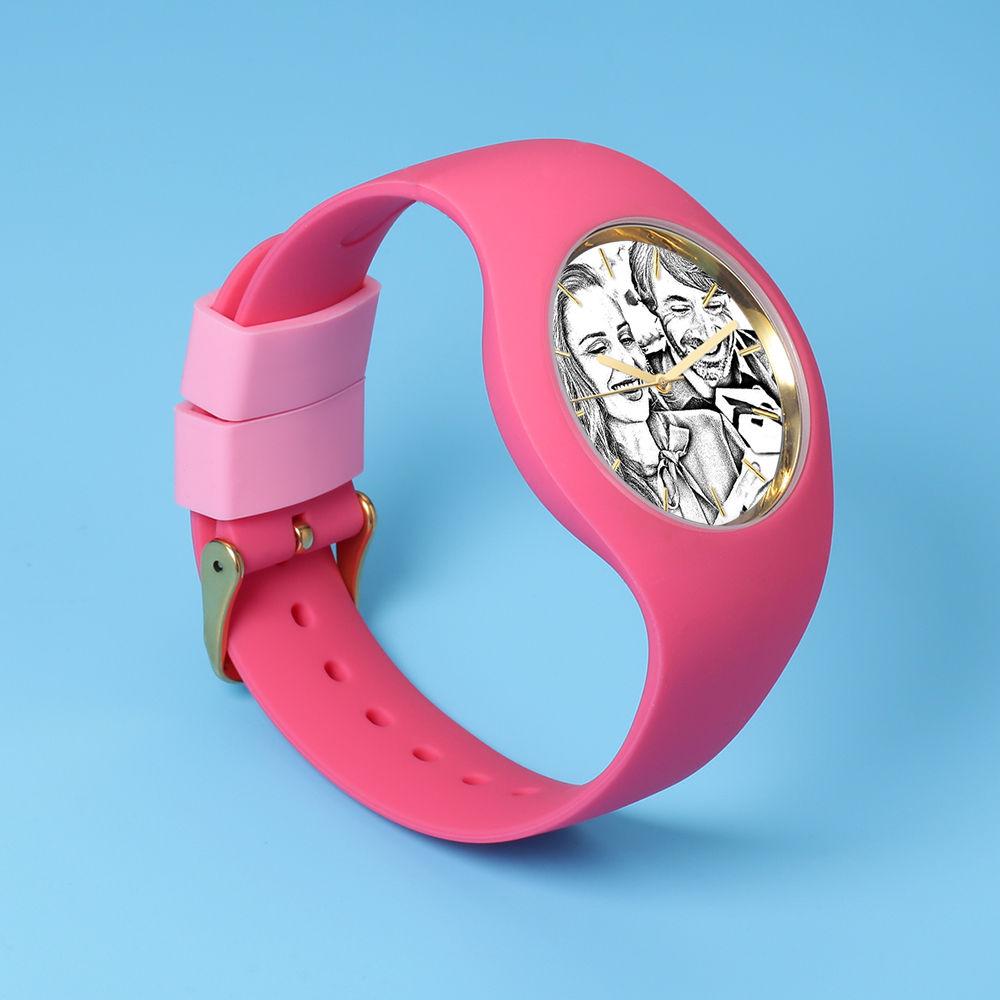 Women's  Silicone Engraved Photo Watch Women's Engraved Photo Watch  41mm Pink Strap - Sketch