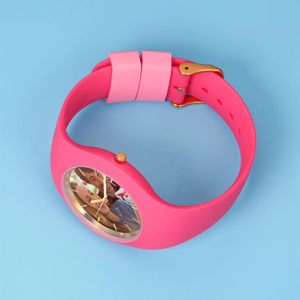 Women's  Silicone Engraved Photo Watch Women's Engraved Photo Watch  41mm Pink Strap