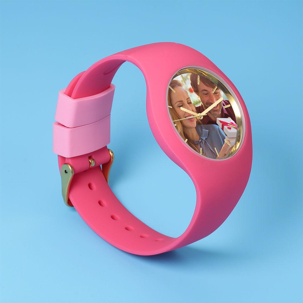 Women's  Silicone Engraved Photo Watch Women's Engraved Photo Watch  41mm Pink Strap