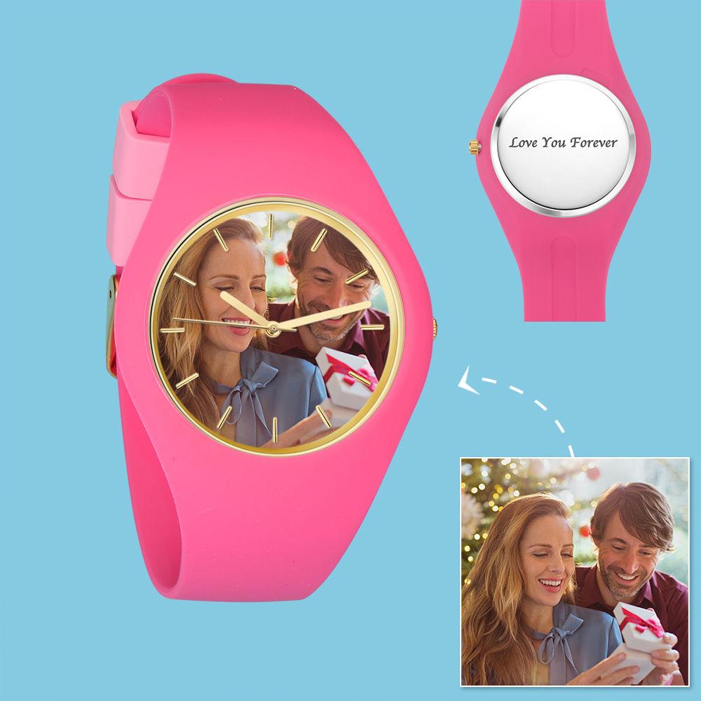 Women's  Silicone Engraved Photo Watch Women's Engraved Photo Watch  41mm Pink Strap