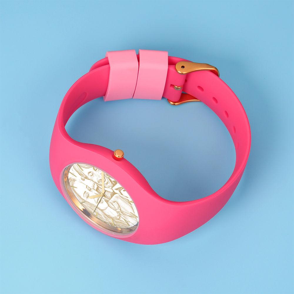 Women's  Silicone Engraved Photo Watch Women's Engraved Photo Watch  41mm  Pink Strap - Golden