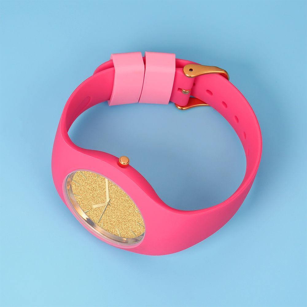 Unisex Silicone Engraved Watch Unisex Engraved Watch 41mm Pink Strap - Golden