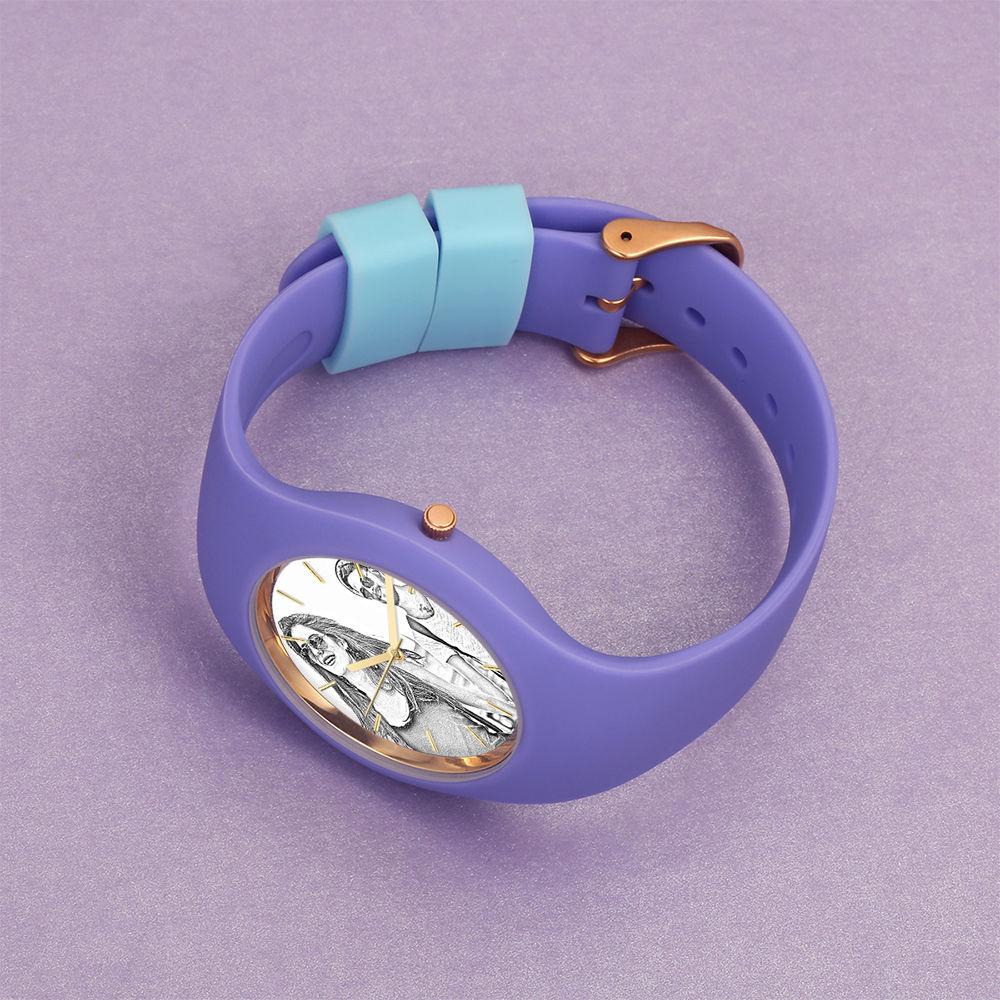 Women's  Silicone Engraved Photo Watch Women's Engraved Photo Watch  41mm  Purple Strap - Sketch