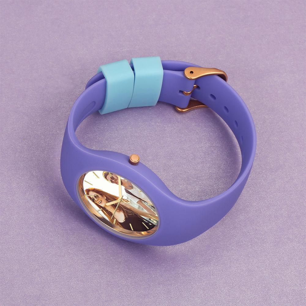 Women's  Silicone Engraved Photo Watch Women's Engraved Photo Watch  41mm  Purple Strap