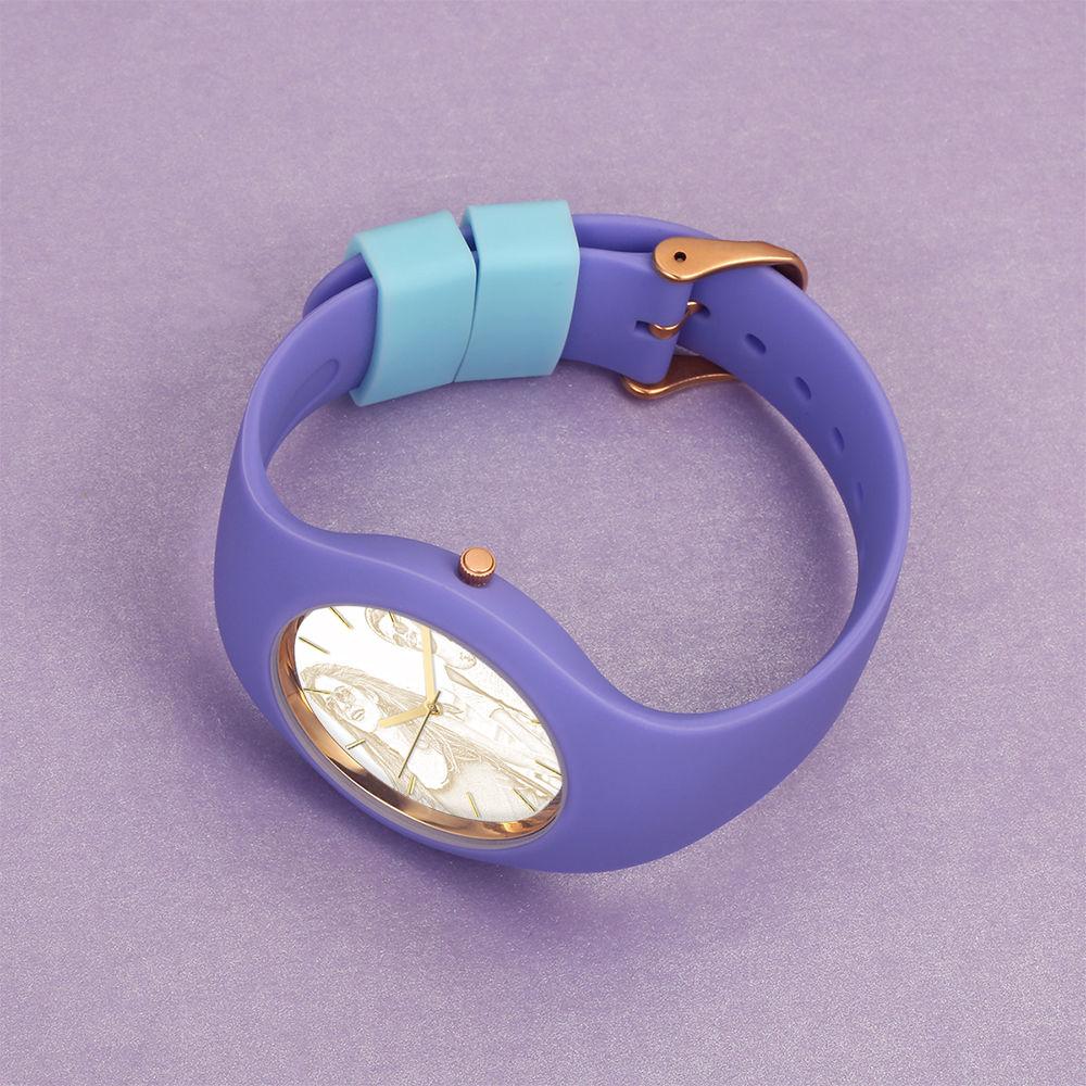 Women's  Silicone Engraved Photo Watch Women's Engraved Photo Watch  41mm  Purple Strap- Golden