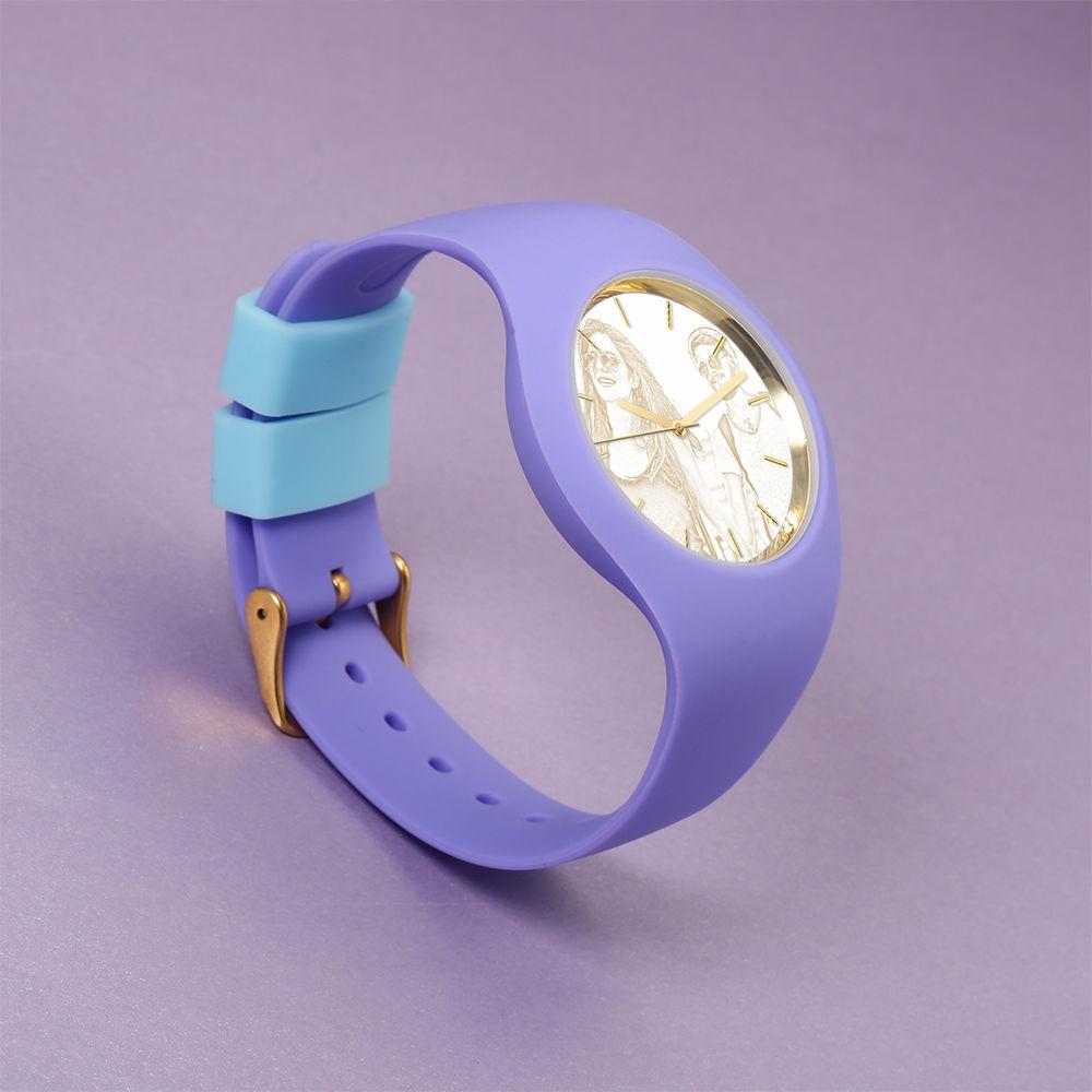 Women's  Silicone Engraved Photo Watch Women's Engraved Photo Watch  41mm  Purple Strap- Golden