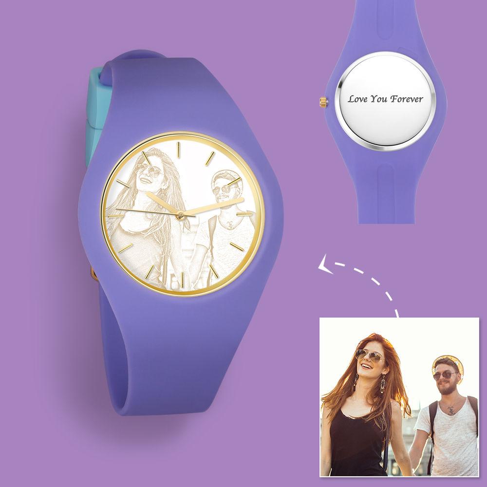 Women's  Silicone Engraved Photo Watch Women's Engraved Photo Watch  41mm  Pink Strap - Golden