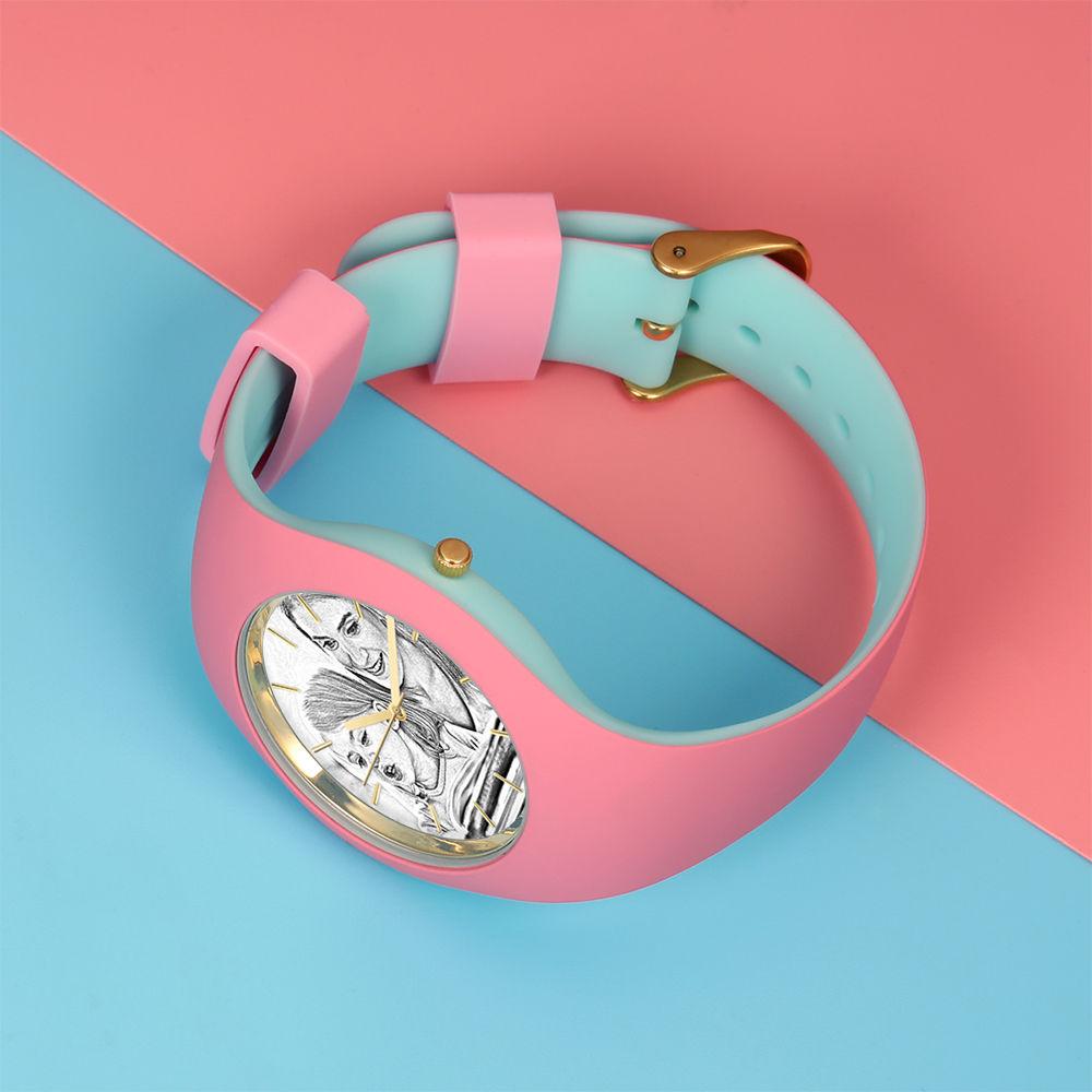 Unisex Silicone Engraved Photo Watch Unisex Engraved Photo Watch  41mm Pink and Blue Strap - Sketch