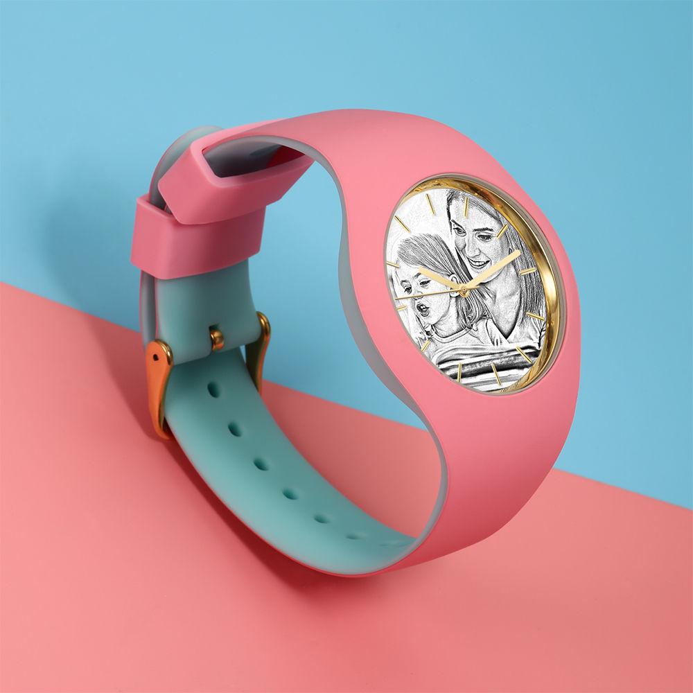 Unisex Silicone Engraved Photo Watch Unisex Engraved Photo Watch  41mm Pink and Blue Strap - Sketch