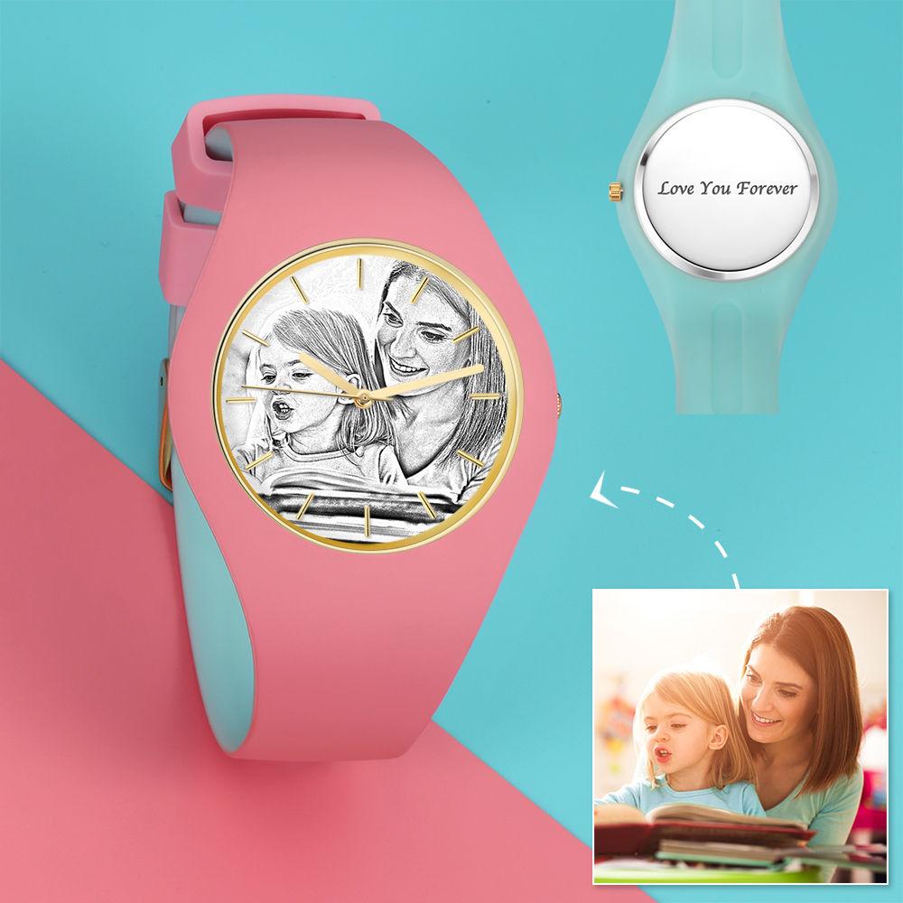 Unisex Silicone Engraved Photo Watch Unisex Engraved Photo Watch  41mm  Black and Green Strap- Sketch